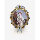 An Enamel Portrait BroochParis, circa 1860 18K yellow gold (750/-), tested. Paris hallmarks from