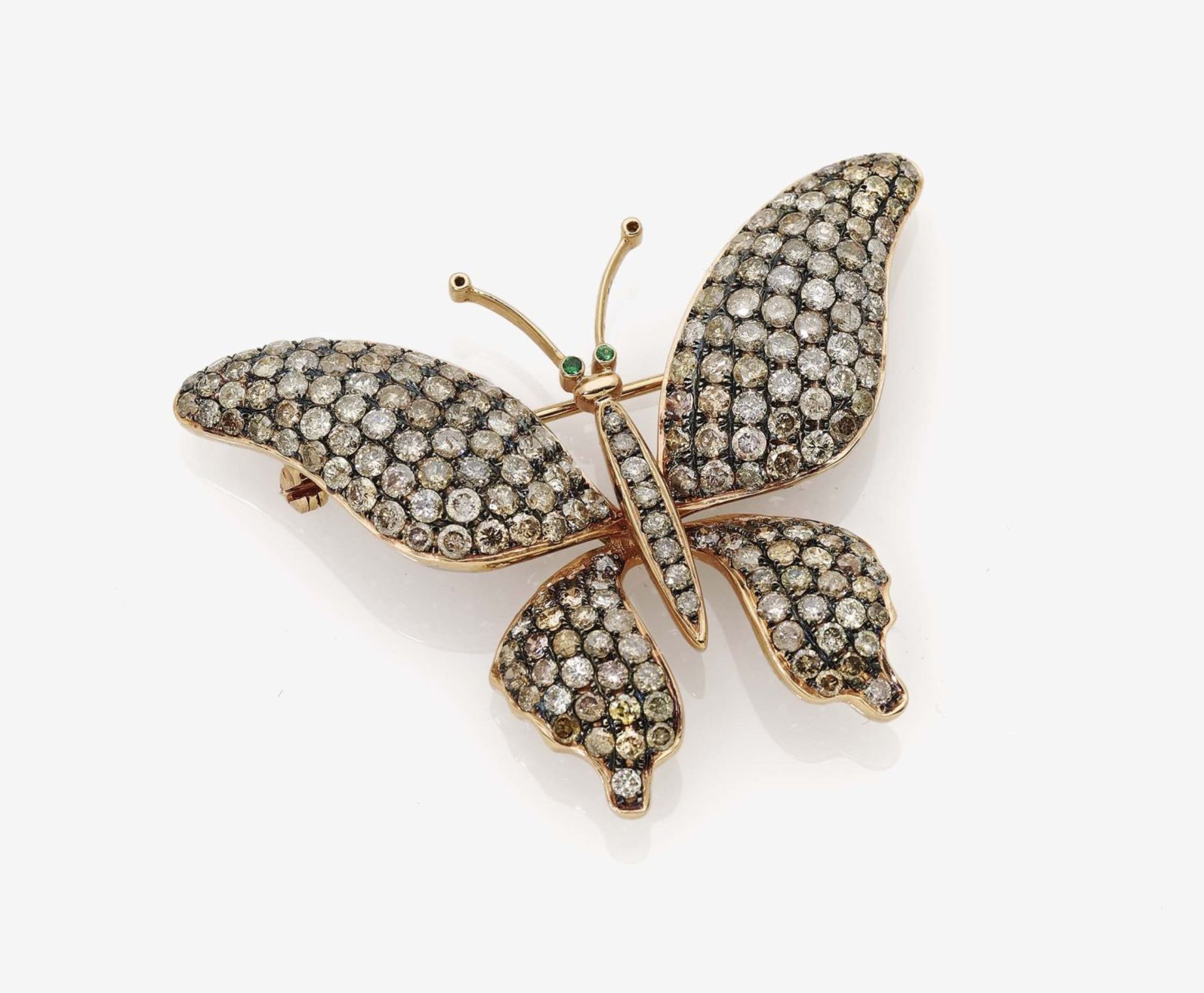 A Champagne-Coloured Diamond Butterfly BroochGermany 18K rose gold (750/-), stamped. Circa 198