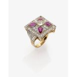 A Diamond and Ruby RingGermany, circa 1935 14K yellow gold and platinum, tested. 1 facetted,