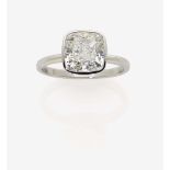 A Cushion-Cut Diamond Solitaire RingParis, 2017, GALERIES DU DIAMANT 18K white gold (750/-),