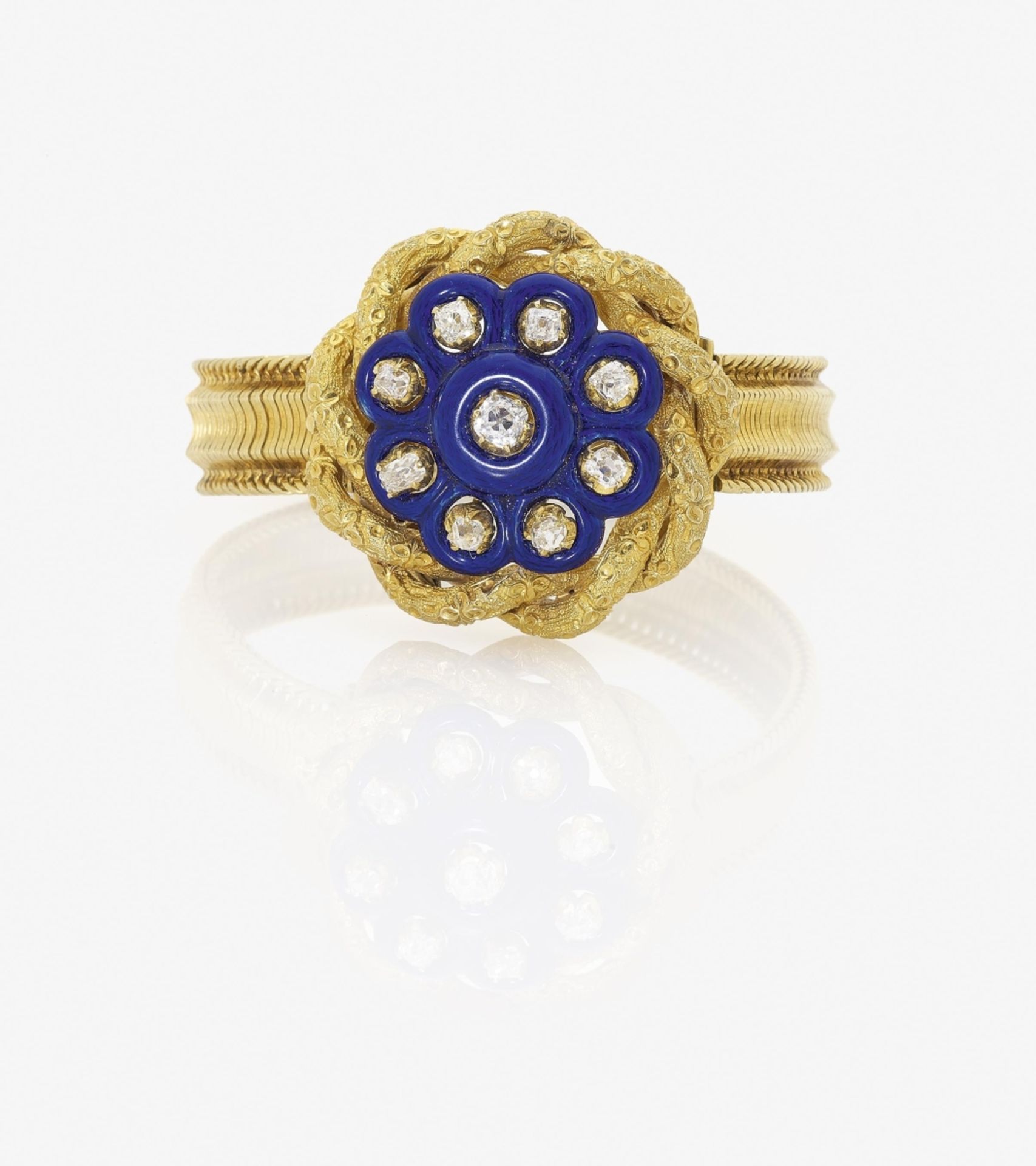 Bracelet with Blue Enamel and DiamondsGermany, circa 1855 18k yellow gold (750/-), tested. 9