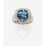 An Aquamarine and Diamond Cluster RingGermany, 2000s 18K white gold (750/-), stamped. 34 small,