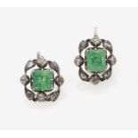 A Pair of Emerald and Diamond EarringsGermany, 1870 14K yellow gold (585/-) and silver, tested. 16