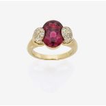 A Rubellite and Diamond Cocktail RingParis, 2000s, MAISON CAUET 18K yellow gold (750/-), stamped.