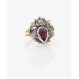 An Almandine and Diamond RingGermany, circa 1880 14K yellow gold and silver, tested. 21 rose-cut