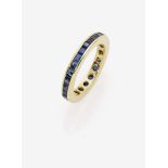 A Blue Sapphire Eternity RingGermany, 1980s 18K yellow gold (750/-), stamped. 29 square, step-cut,