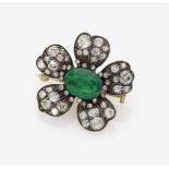 An Emerald and Diamond Flower BroochGermany, circa 1880 14K rose gold (585/-) and silver, tested.