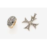 A Diamond set Maltese Cross Pendant and Ring19th Century Pendant: 8K gold (333/-) and silver,