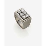 A Diamond Ring14K white gold (585/-), stamped. 6 brilliant-cut diamonds, altogether circa 2.40