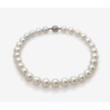 A South-Sea Cultured Pearl NecklaceClasp: 18k white gold (750/-), stamped. 10 small, brilliant-cut