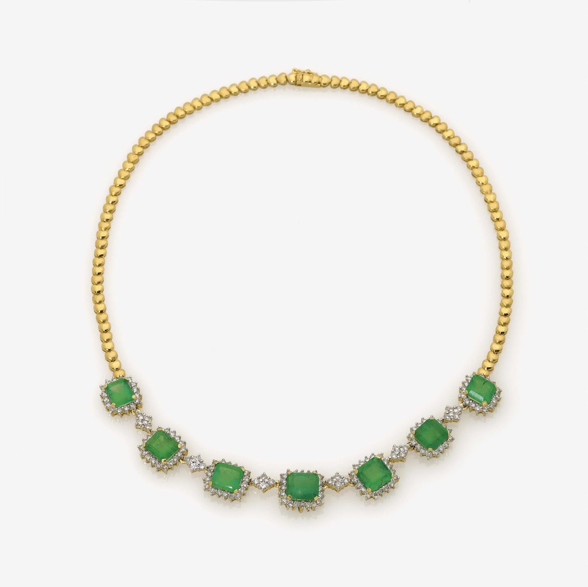An Emerald and Diamond Necklace18K yellow gold (750/-), tested. Circa 146 brilliant-cut diamonds, - Image 2 of 2