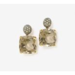 A Pair of Smokey Quartz and Brown Diamond Earrings18K rose gold (750/-), partially ruthenium plated,