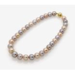 A Chinese Cultured Pearl Necklace and a Pair of Cultured Pearl and Diamond Ear StudsMagnetic