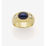 A Sapphire and Diamond Ring18K yellow gold (750/-), stamped. 2 brilliant-cut diamonds, together