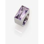 An Amethyst Panel RingGermany, 2000s 18K white gold with brushed finish, (750/-) stamped. 1 faceted,