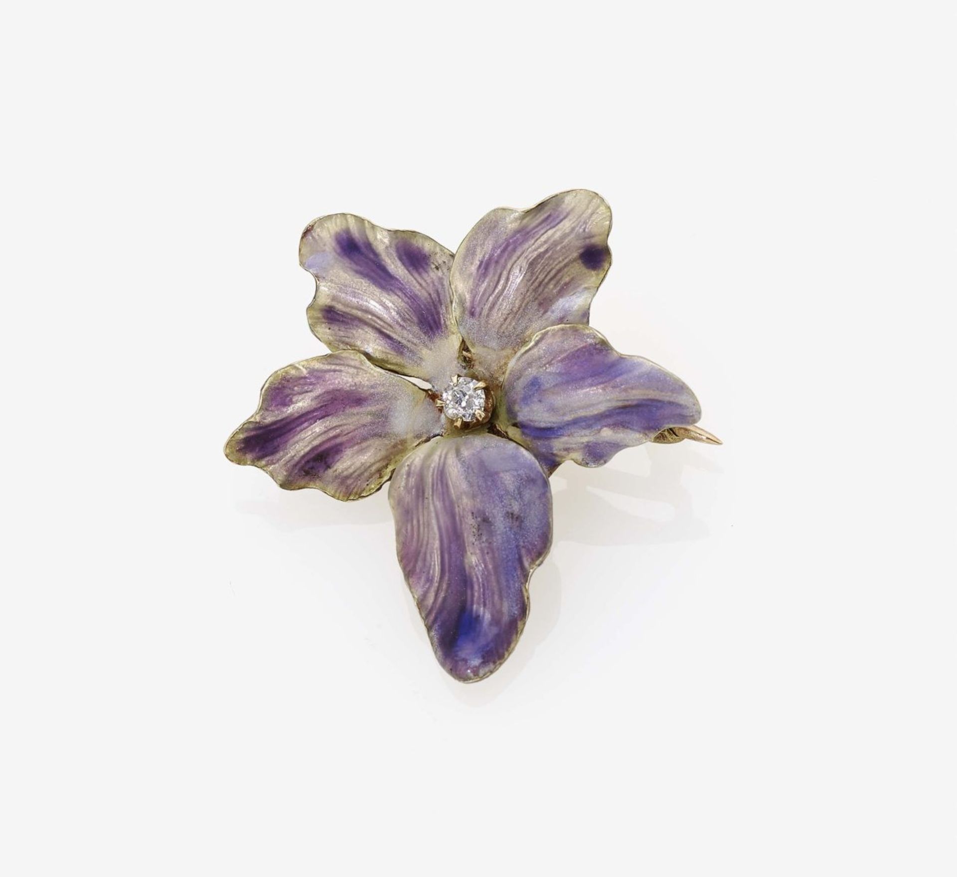 An Art Nouveau Enamel and Diamond Flower BroochUSA, circa 1895 14K yellow gold (585/-), stamped. 1