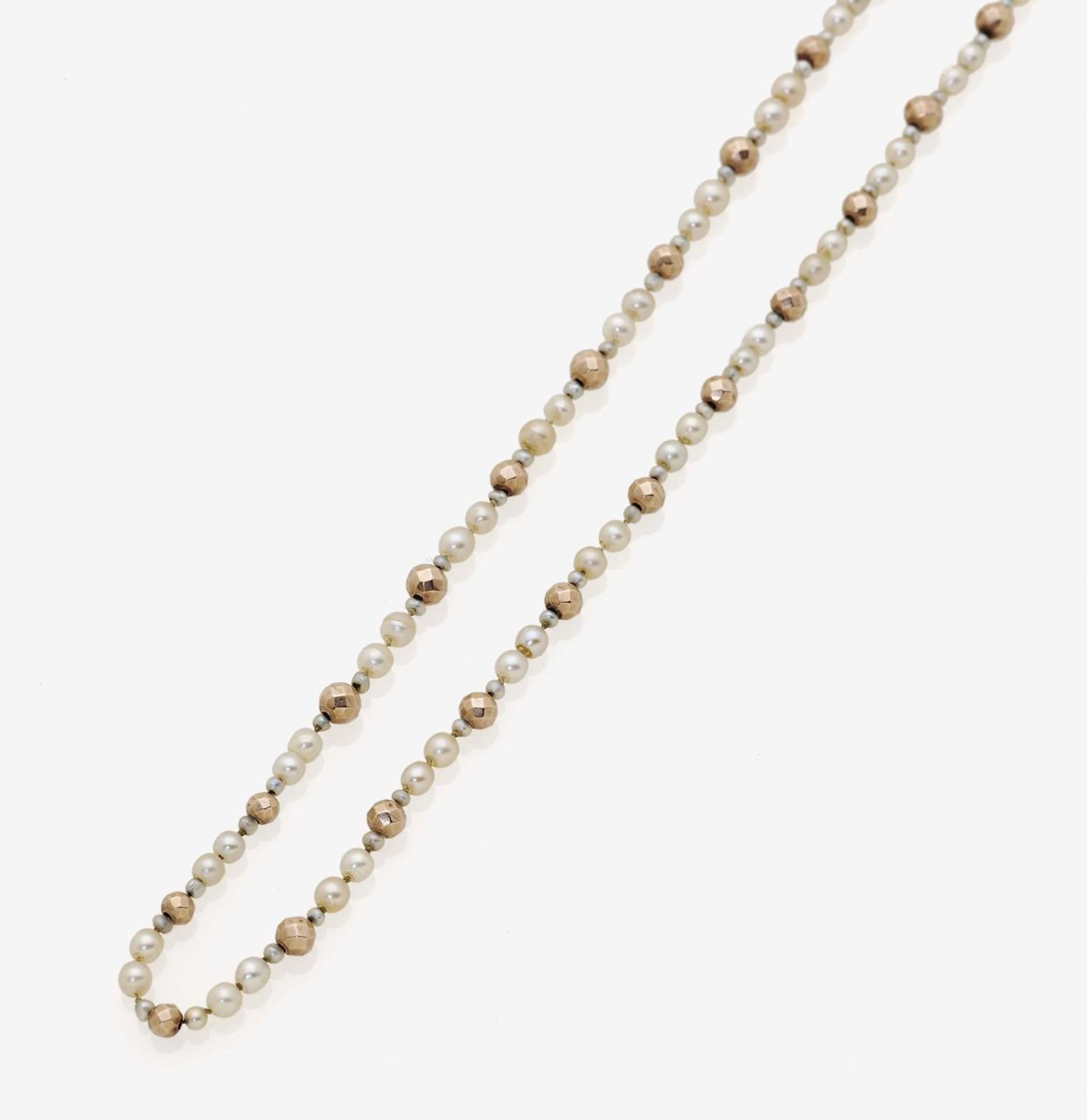 A Pearl and Gold Bead NecklaceGermany, circa 1900 8K rose gold (333/-), tested. Circa 102 cream