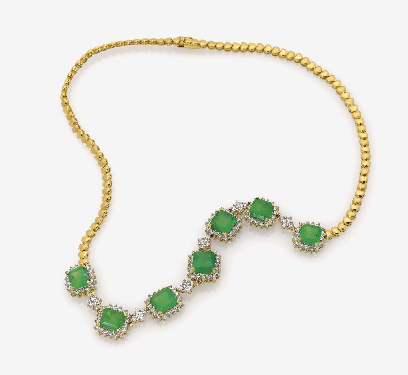 An Emerald and Diamond Necklace18K yellow gold (750/-), tested. Circa 146 brilliant-cut diamonds,