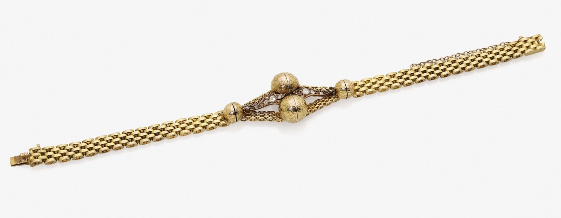 A Bracelet with DiamondsGermany, circa 1910 14K yellow gold (585/-), stamped. 4 old-brilliant-cut