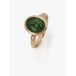 A Tourmaline and Diamond Ring18K yellow gold (750/-), stamped. Maker's mark W. 2 small brilliant-cut