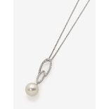 A South-Sea Cultured Pearl and Diamond Pendant18K white gold (750/-), stamped. Hallmarks. 45