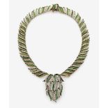 An Emerald and Diamond set Necklace/BroochGermany, 1940s 14K gold (585/-), tested. Circa 348