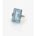 Aquamarine RingGermany, 1930s Platinum, inscribed. 8 small diamonds. 1 step-cut aquamarine, circa 14