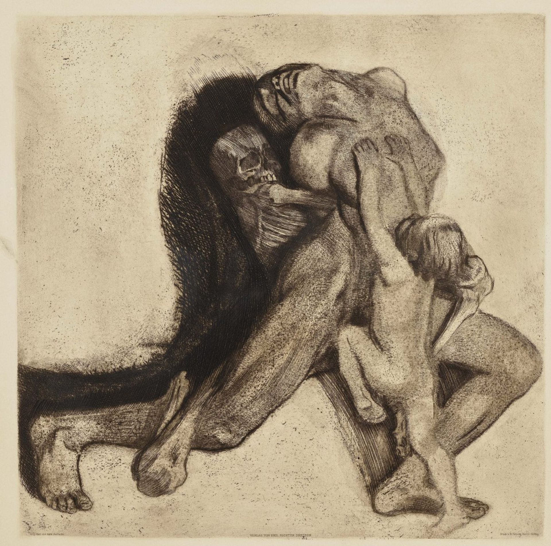 Kollwitz, KätheDeath and Woman. 1910 Drypoint etching in brown with line etching, emery, Vernis