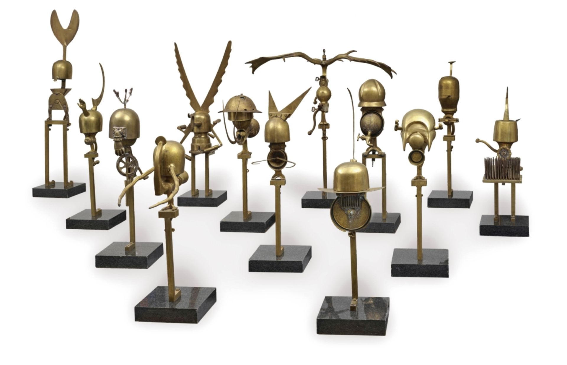 Spoerri, DanielGuerriers de la nuit Gold coloured bronze On black marble bases 11 out of 13 works