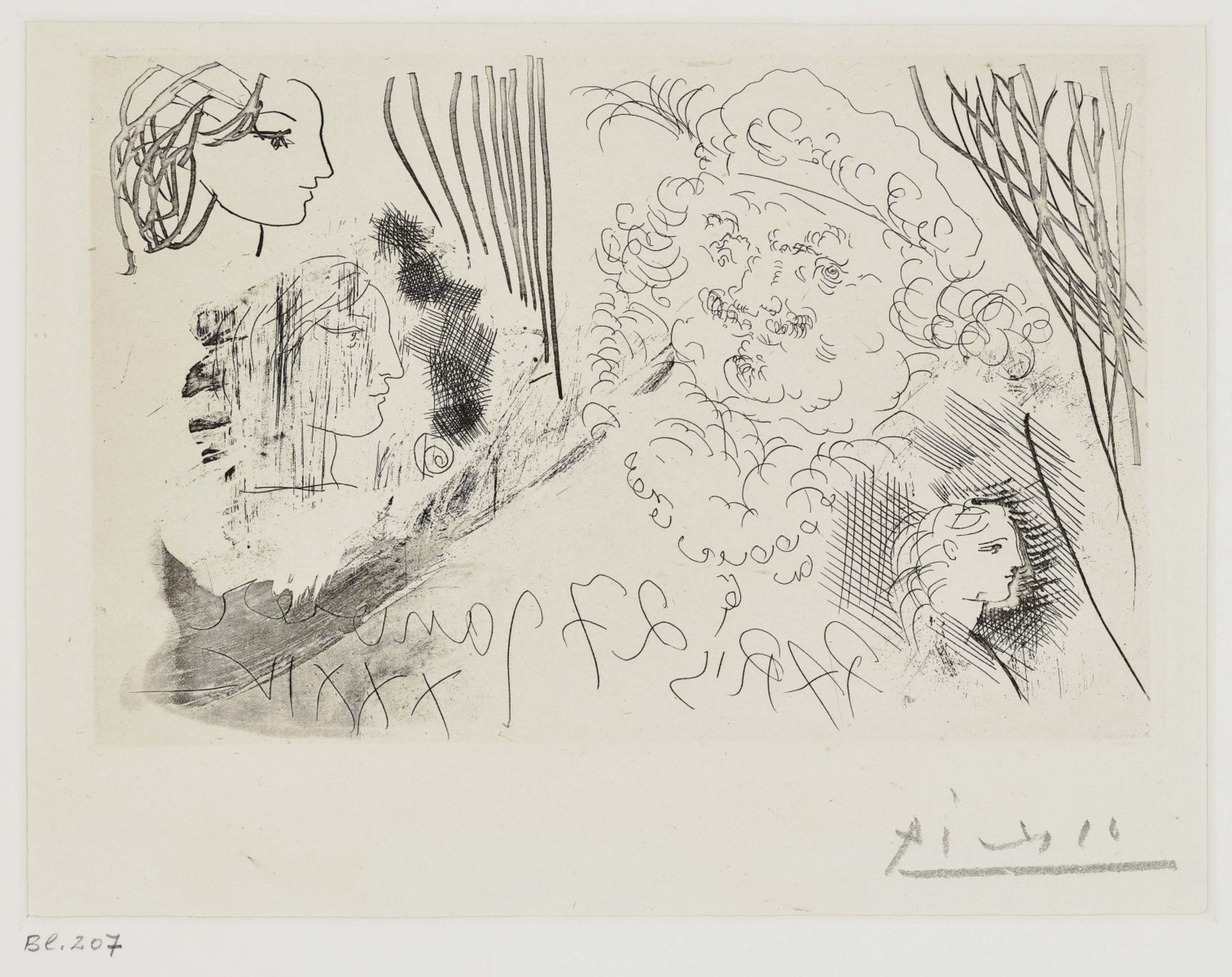 Picasso, PabloRembrandt et Tetes de Femme. 1934 Etching on handmade paper from Montval (watermark: