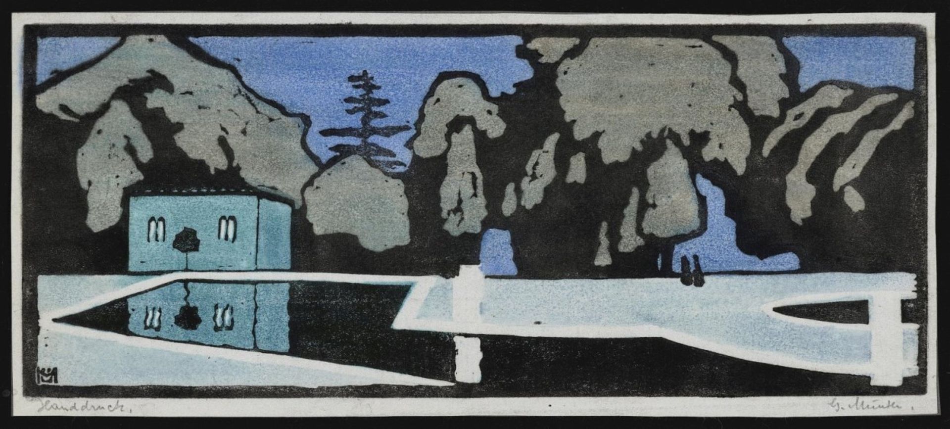 Münter, GabrieleParc Saint Cloud. 1907 Colour linocut on Japan paper 9.8 x 24 cm (10.7 x 24.6 cm)