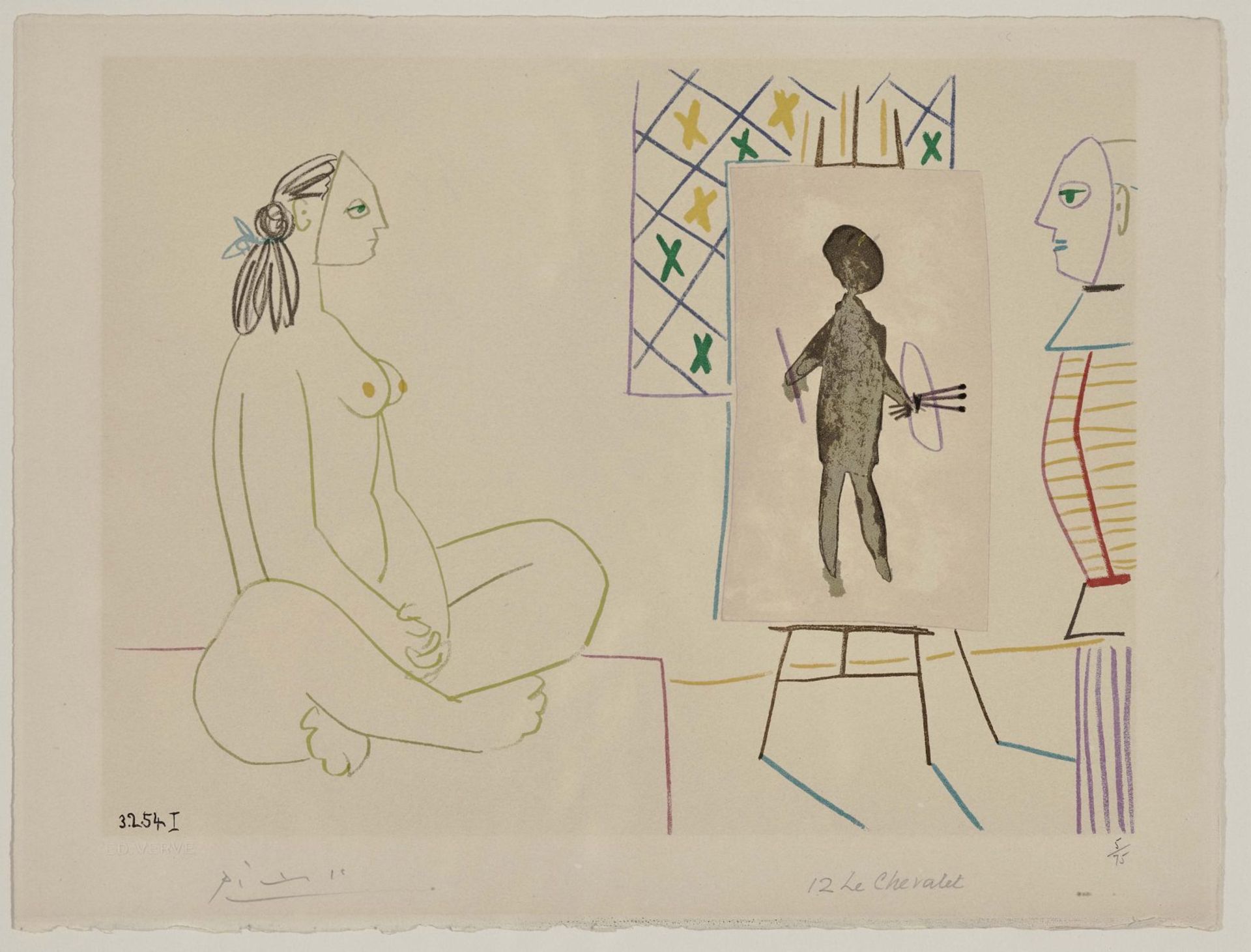 Picasso, PabloLe Chevalet. 1954 Coloured lithograph on vellum Watermark Arc 24.5 x 32.0 cm (28.0 x