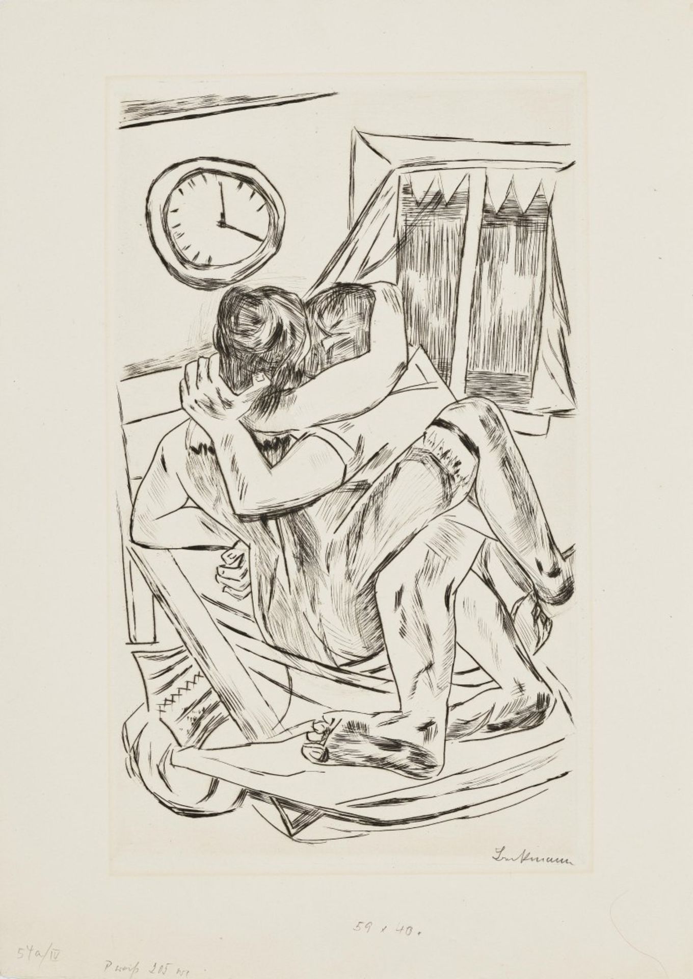 Beckmann, MaxHug. 1922 Drypoint on vellum 42.8 x 25.7 cm (53.5 x 38 cm) Signed ''Beckmann'' lower