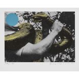 Baldessari, JohnMan with Snake (Blue and Yellow). 1991 Colour lithograph on solid paper 12 x 17.5 cm
