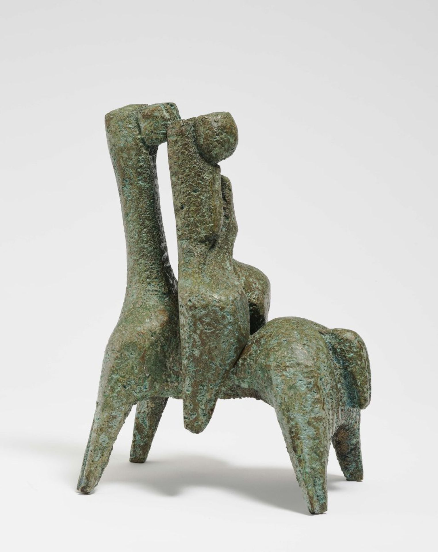 Matanya, AbramsonRider Two-piece sculpture. Bronze, green patinated on wooden base Height 21.5 cm