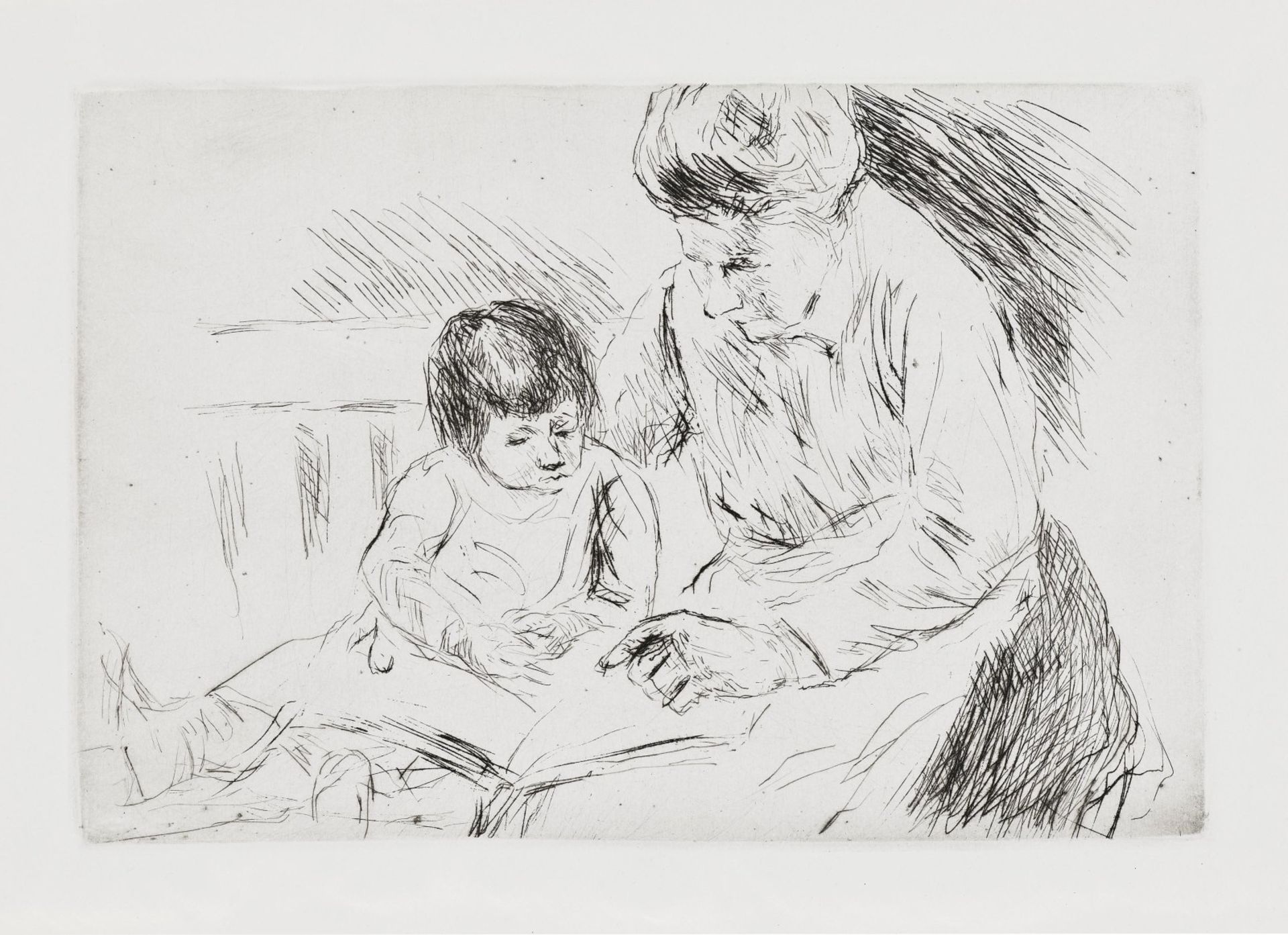 Liebermann, MaxGuard with Child on a Garden Bench while Looking at a Picture Book. Circa 1920