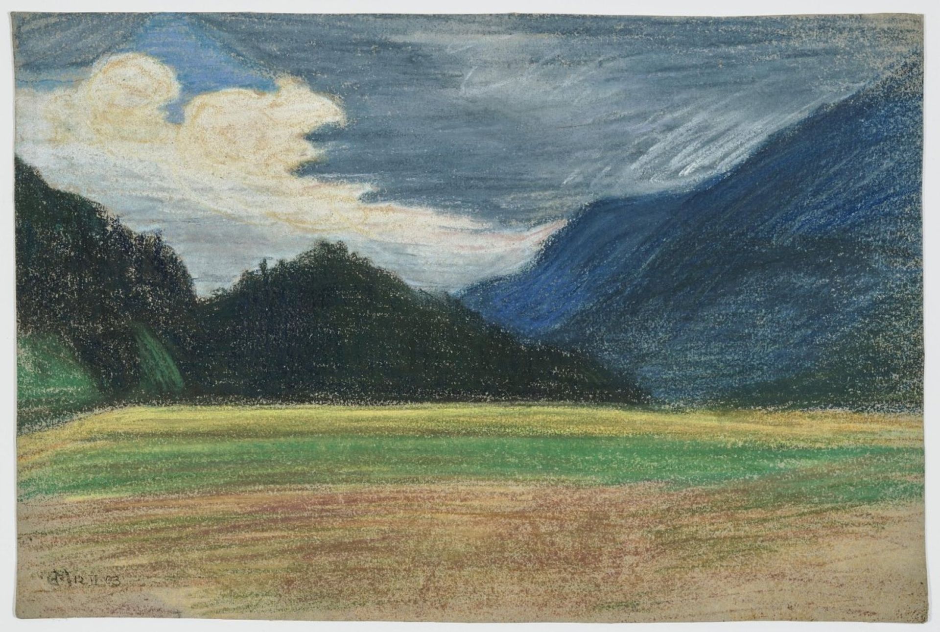 Münter, GabrieleView into the Mountains (Over the Murnauer Moos). 1903 Coloured chalk drawing on