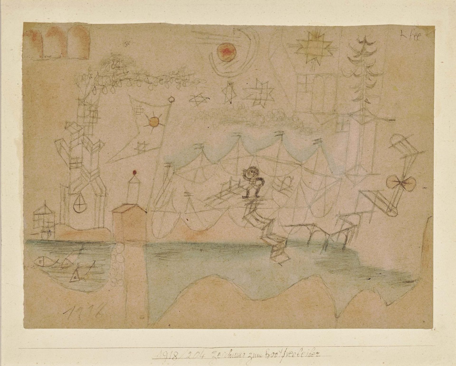 Klee, PaulDrawing to the Boat Renter. 1918, 204 Watercolour and pencil drawing on brownish paper,