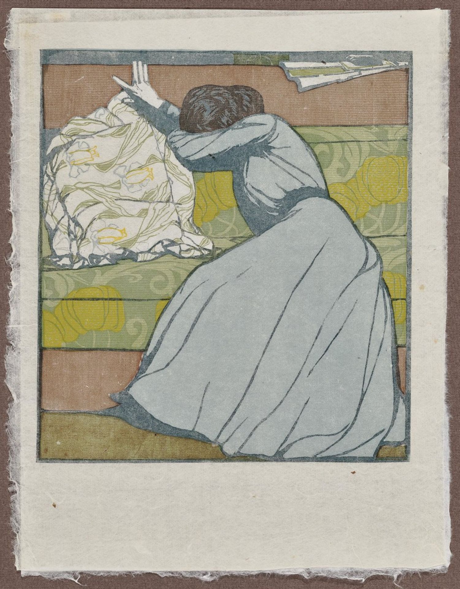 Behrens, PeterThe Kiss. 1898 Coloured woodcut on Japan handmade paper 27.5 x 21.5 cm (37 x 28 cm) - Bild 2 aus 2