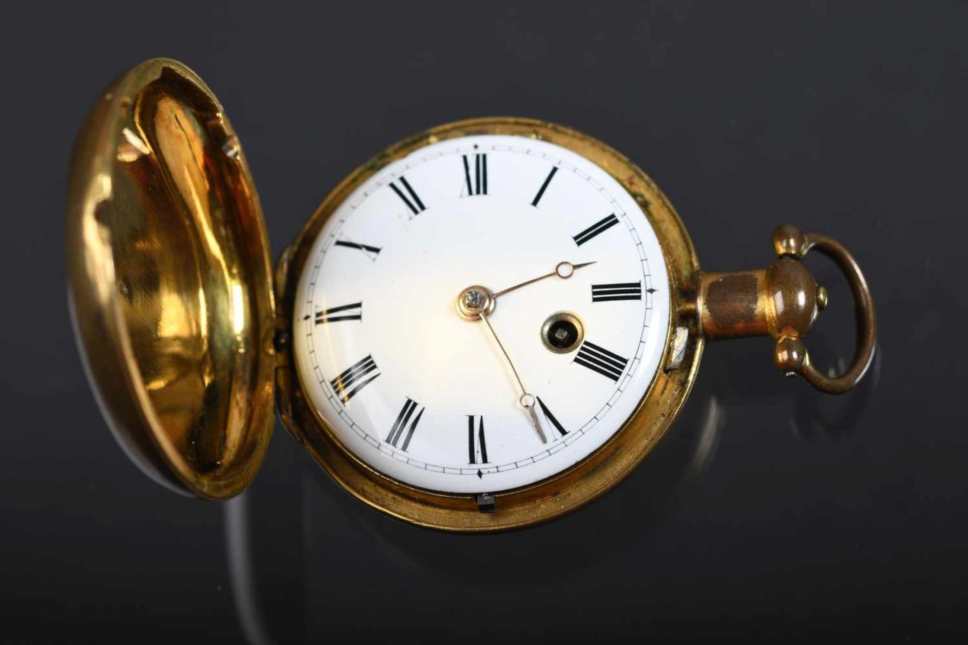 Englische Spindeltaschenuhr um 1800mit glattem Zifferblatt. Nicoll, London. Verg. Gehäuse, innen