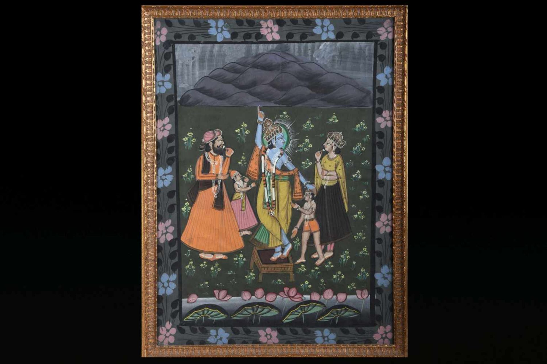 Rishi und Zuhörer, Nord-/MittelindienNn polychromen Naturfarben auf Papier gemalte Darstellung,