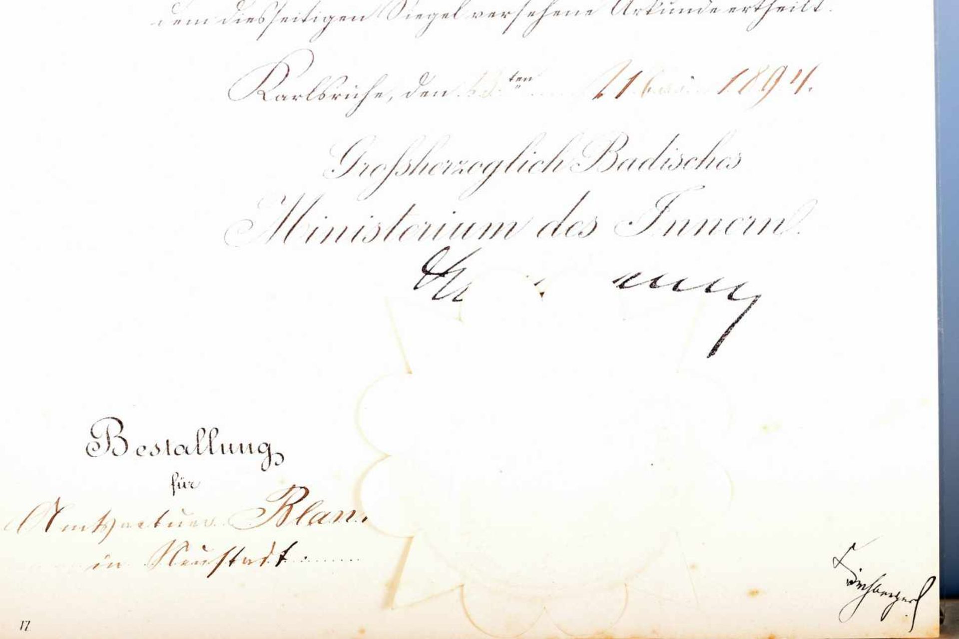 Großherzoglich Badisches Ministerium des Innern: Urkunden 1894 bis 19148 Urkunden über den - Bild 3 aus 3