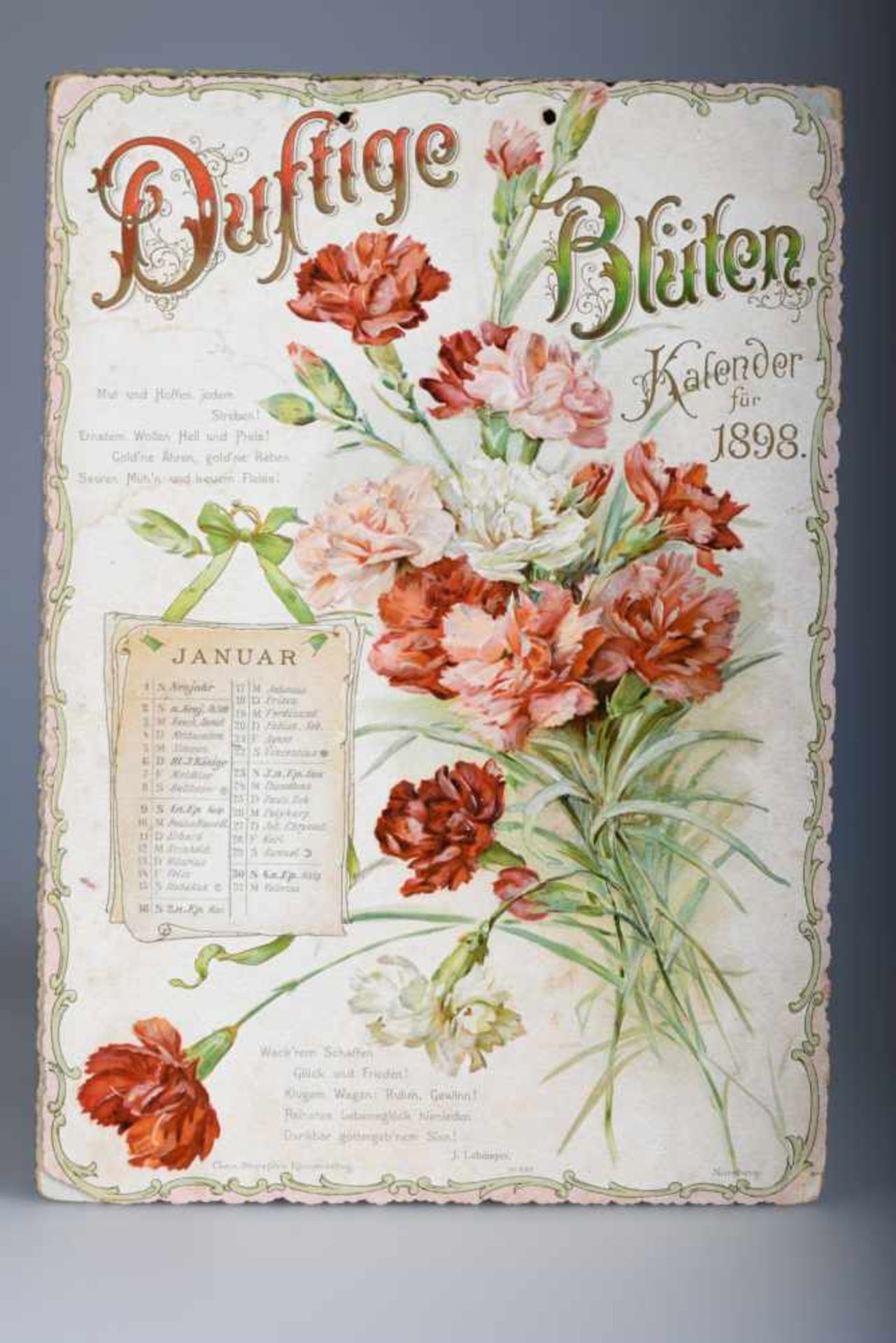 Kalender für das Jahr 1898 "Duftige Blüten"Reliefgeprägte und farbig gedruckte Karten mit je einem - Bild 2 aus 2