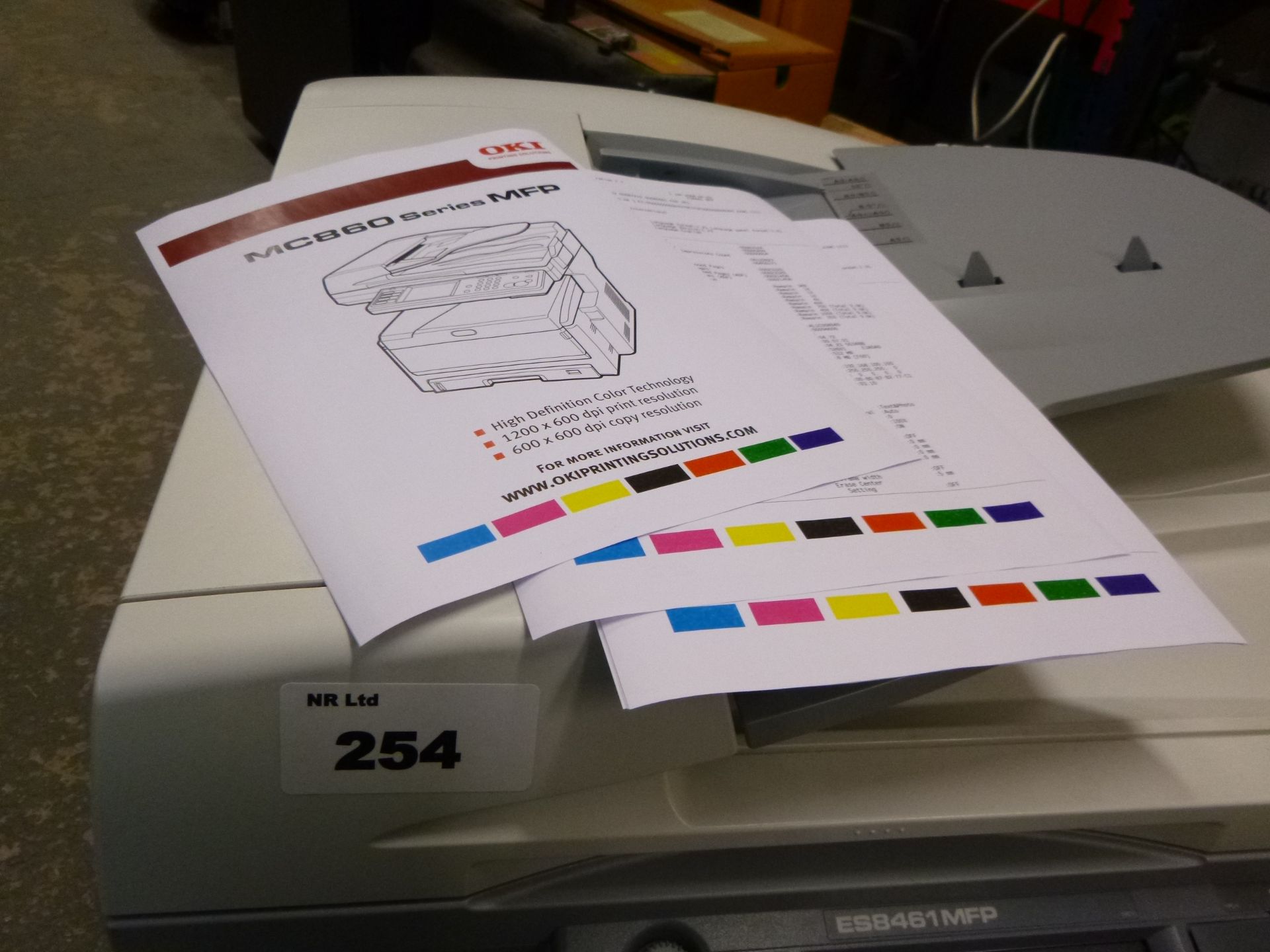 OKI ES8460 MFP COLOUR LASER PRINTER. ON WHEELS WITH 3 PAPER TRAYS, TEST PRINT & COPY. - Image 2 of 2