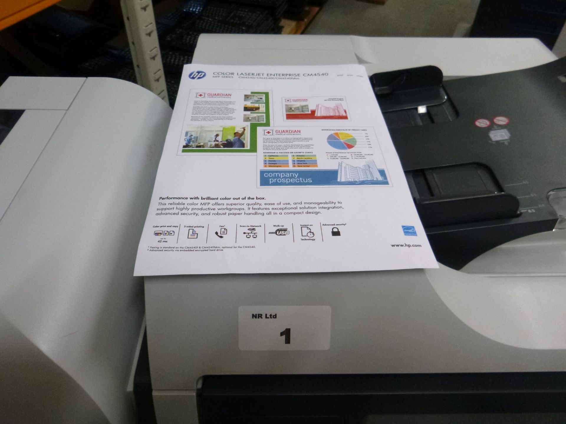 HP COLOUR LASERJET CM4540MFP PRINTER/SCAN/COPY/FAX 42PPM. WITH TEST PRINT. P/N CC421A - Image 2 of 3