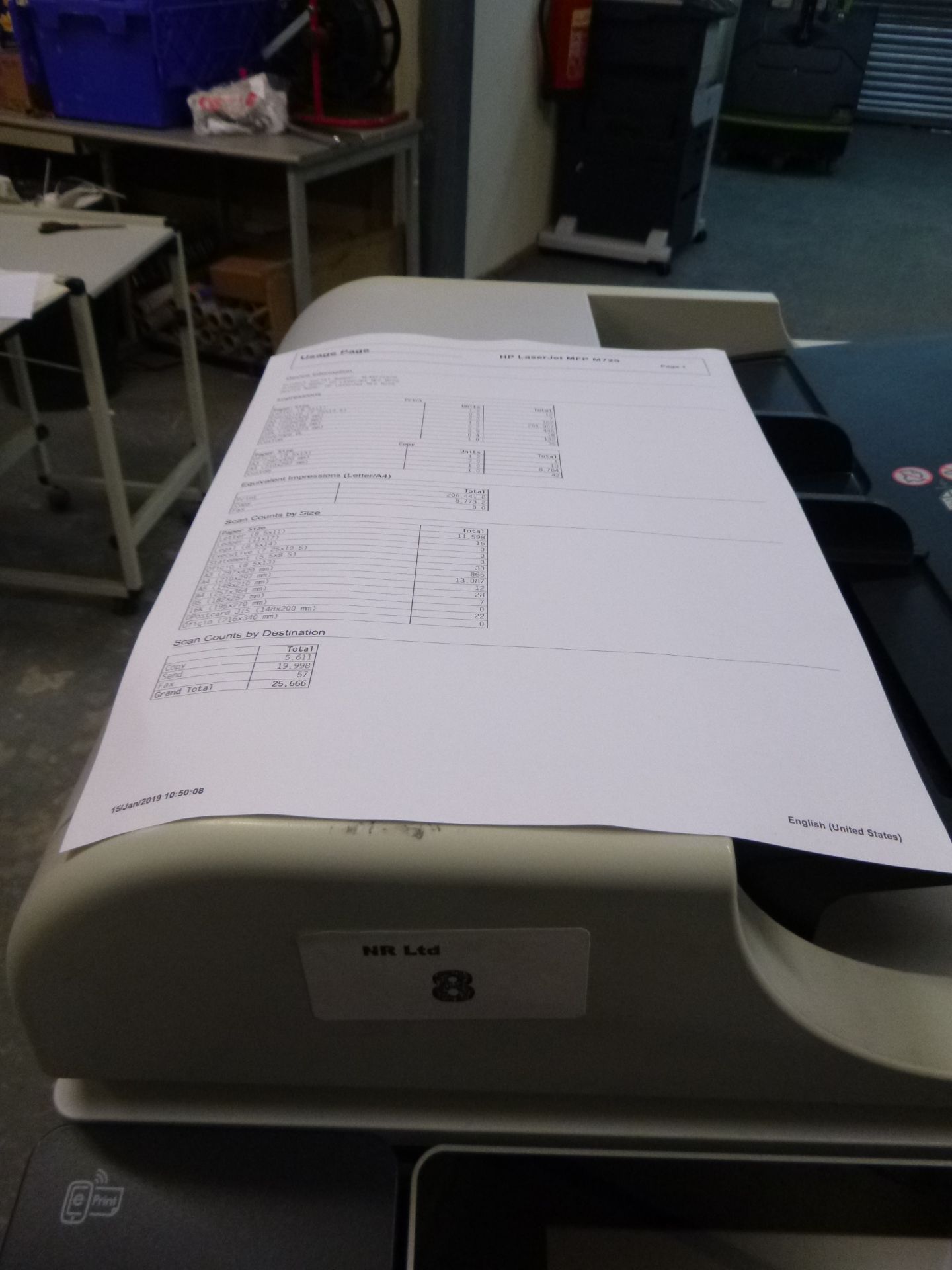 HP LASERJET M725f MFP. PRINTER/SCAN/COPY/FAX 55PPM. 1200 X 1200DPI. WITH TEST PRINT. P/N CF067A - Image 2 of 2