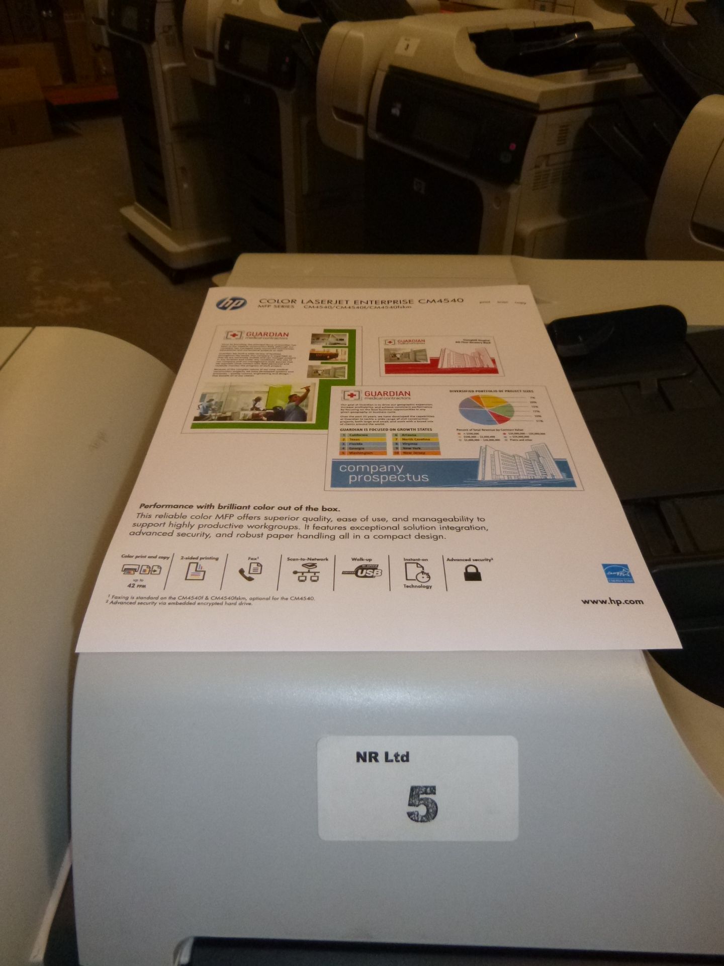 HP COLOUR LASERJET CM4540MFP PRINTER/SCAN/COPY/FAX 42PPM. WITH TEST PRINT. P/N CC421A - Image 2 of 3