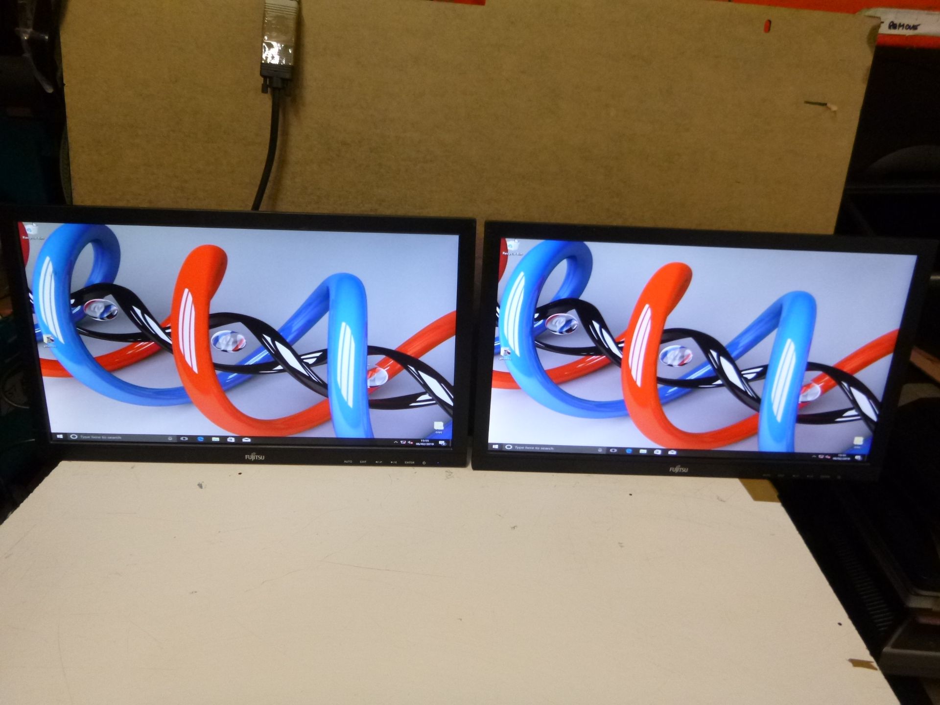 2 X FUJITSU 20" LCD B20T-7 LED proGREEN MONITORS. MODEL W2013 S26361-K1542-V160. WITH VGA, DVI &