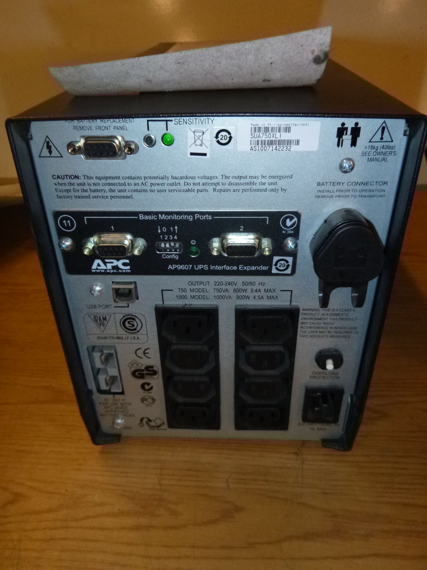 APC SMARTUPS 750 XL. MODEL SUA750XLI. FITTED WITH AP9607 UPS INTERFACE EXPANDER - Image 2 of 2