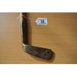 "Antique right handed iron. Length to heel: 87cm H